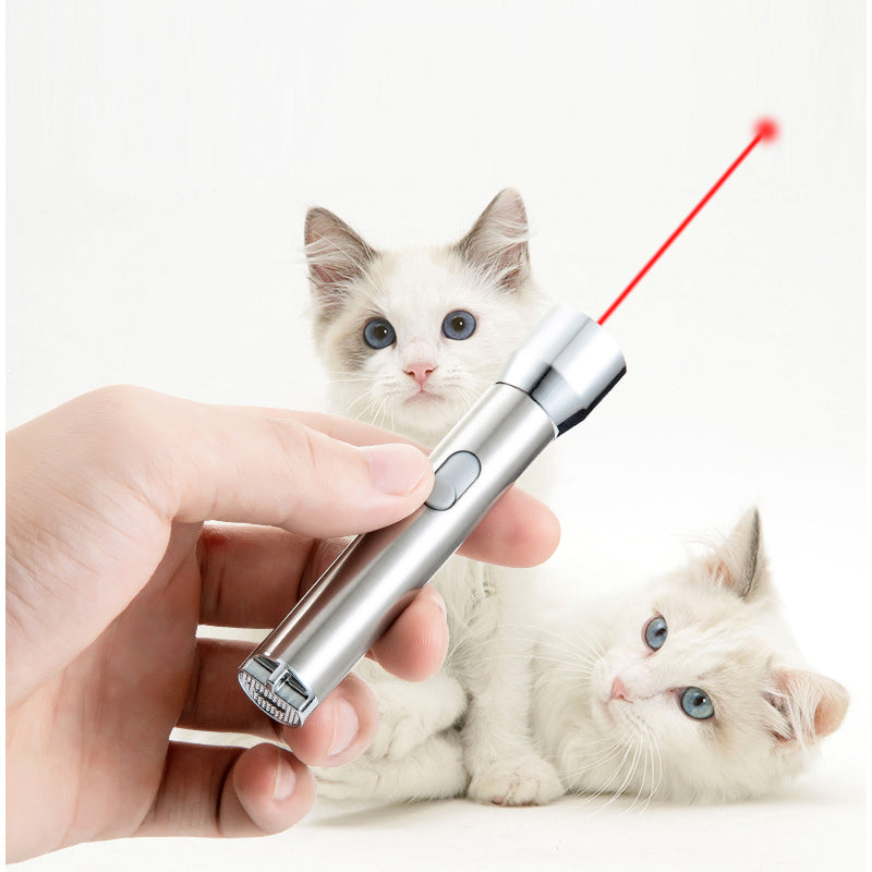 Rechargeable Stainless Steel Cat Laser Toy with White Light, Purple Light and Red Laser