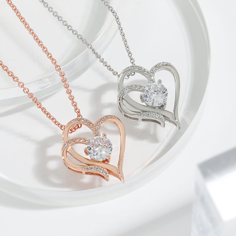Double Love Zircon Necklace with Rhinestones for Women