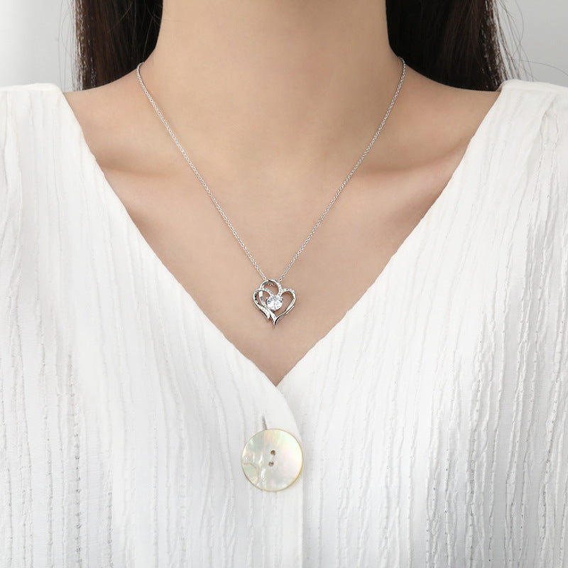 Double Love Zircon Necklace with Rhinestones for Women