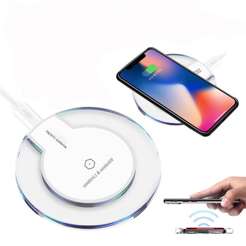 Crystal Round Wireless Charging Pad with Receiver for Apple and Samsung