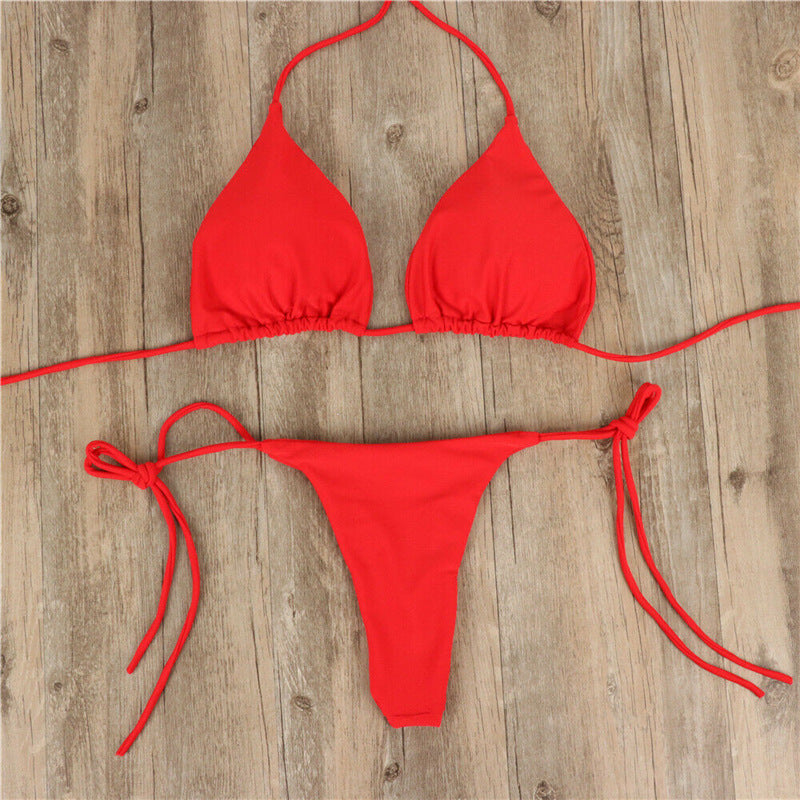 Women’s Halter Neck Tie Bikini Split Swimsuit