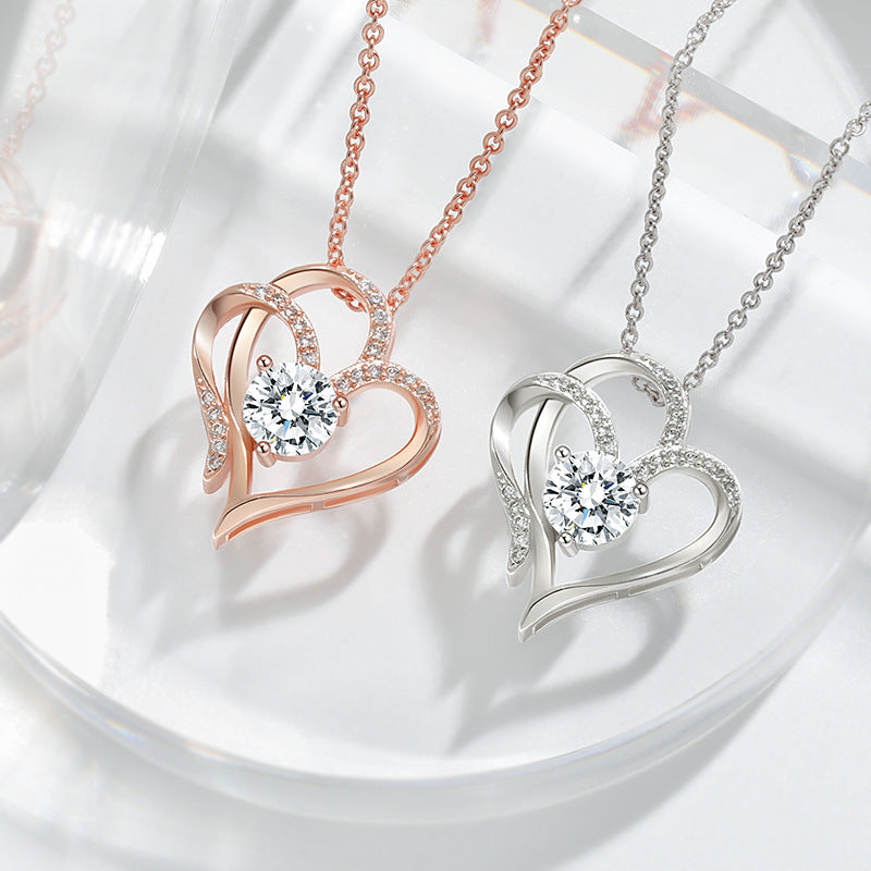 Double Love Zircon Necklace with Rhinestones for Women
