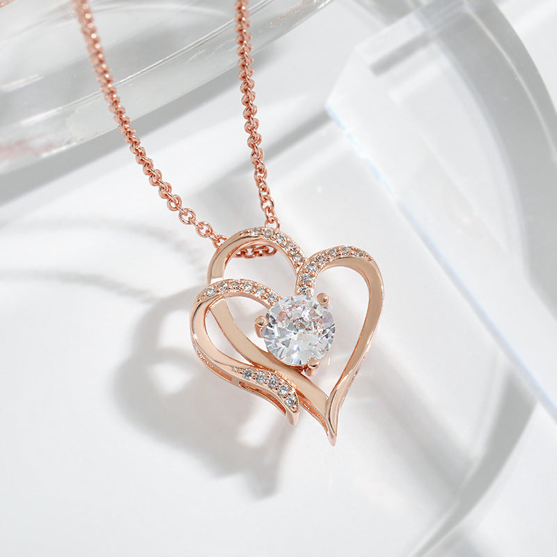 Double Love Zircon Necklace with Rhinestones for Women