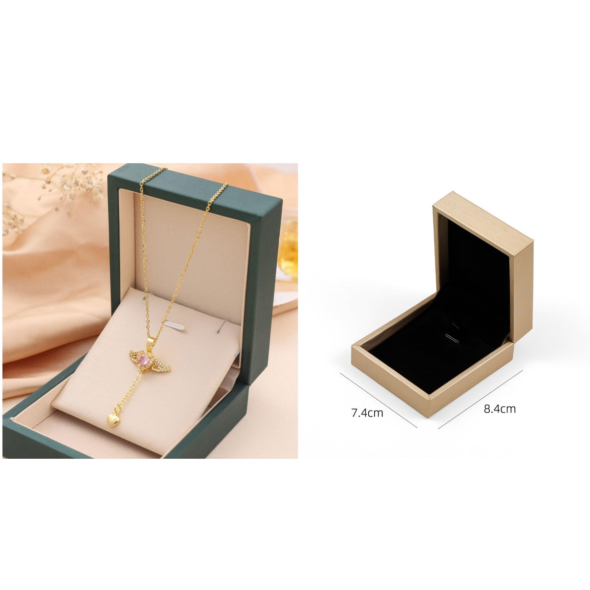 Moving Cupid Heart Angel Wings Tassel Necklace with Crystal Clavicle Chain for Women