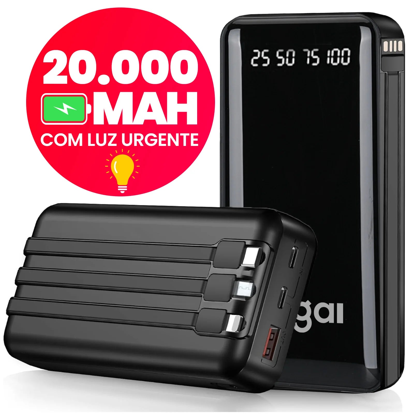 Power Bank 20000mAh Carregador Portátil Rápido, Design Estético Favo de Mel para Celular e Viagem