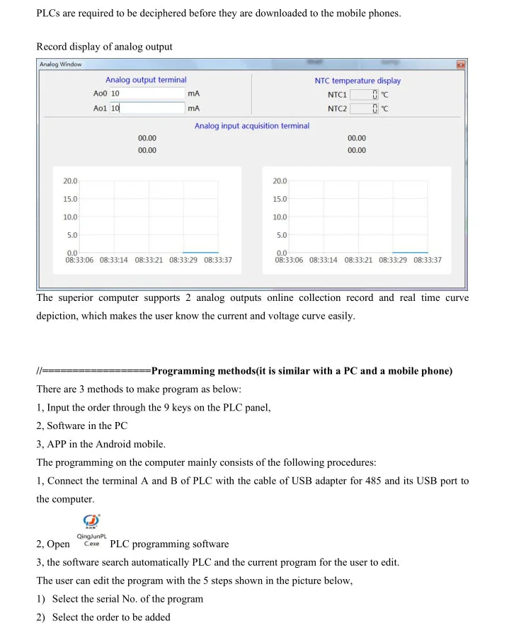 Huaqingjun 8DI 8DO PLC Controller with Relay Output, 2AI 2AO, RS485 Modbus RTU Programmable Logic Controller for Greenhouse Automation
