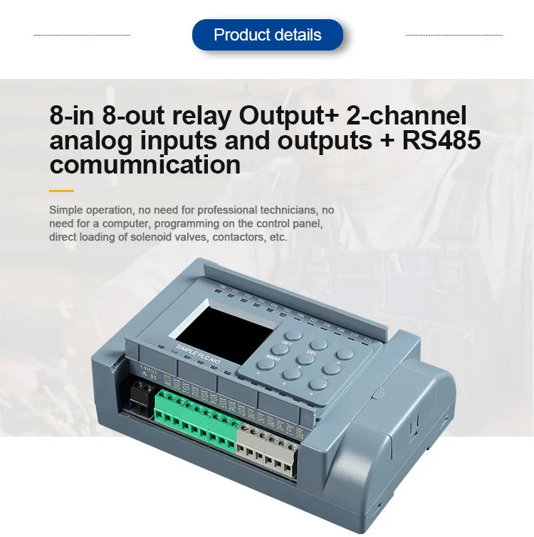 Huaqingjun 8DI 8DO PLC Controller with Relay Output, 2AI 2AO, RS485 Modbus RTU Programmable Logic Controller for Greenhouse Automation