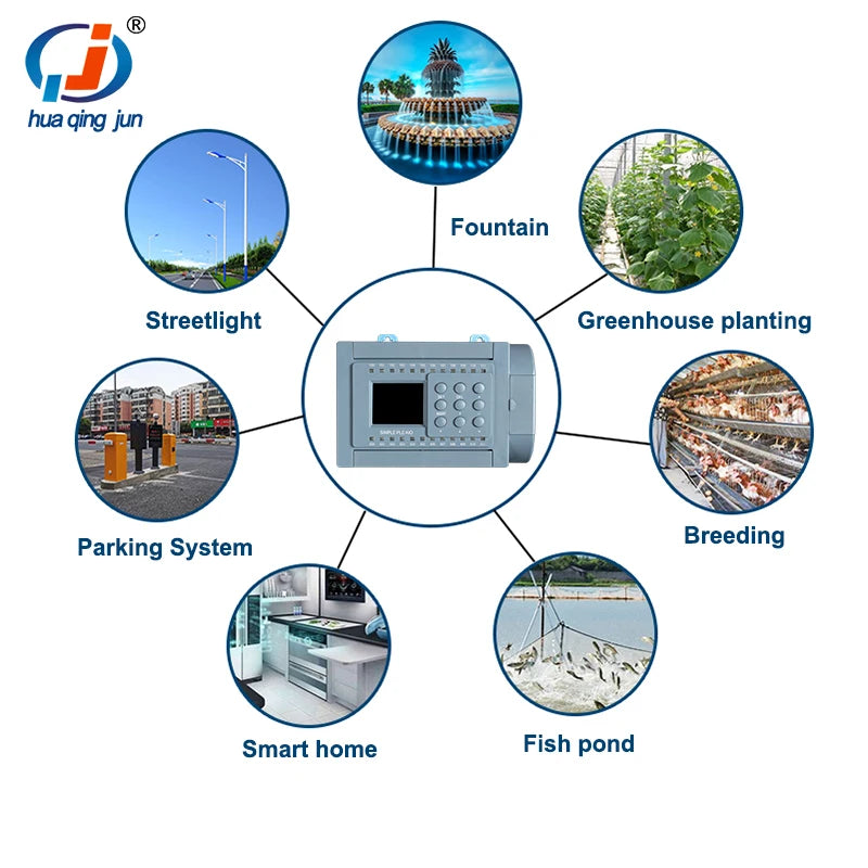 Huaqingjun 8DI 8DO PLC Controller with Relay Output, 2AI 2AO, RS485 Modbus RTU Programmable Logic Controller for Greenhouse Automation