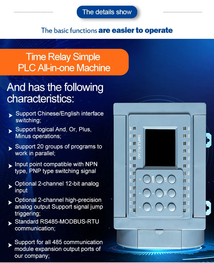 Huaqingjun 8DI 8DO PLC Controller with Relay Output, 2AI 2AO, RS485 Modbus RTU Programmable Logic Controller for Greenhouse Automation