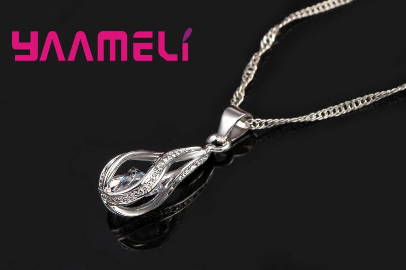 Women’s Water Drop CZ Jewelry Set with Necklace, Hoop Earrings and Ring