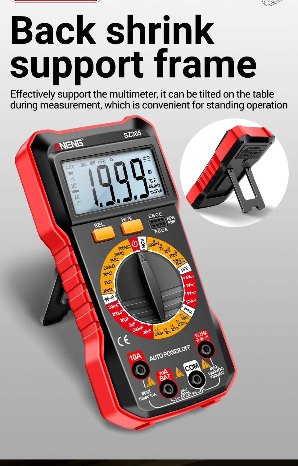 ANENG SZ305 Digital Multimeter Professional AC/DC Voltage Ammeter with Capacitor, hFE Triode and NCV Tester