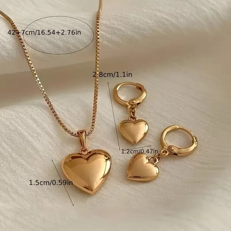 Heart Necklace and Earring Set for Women