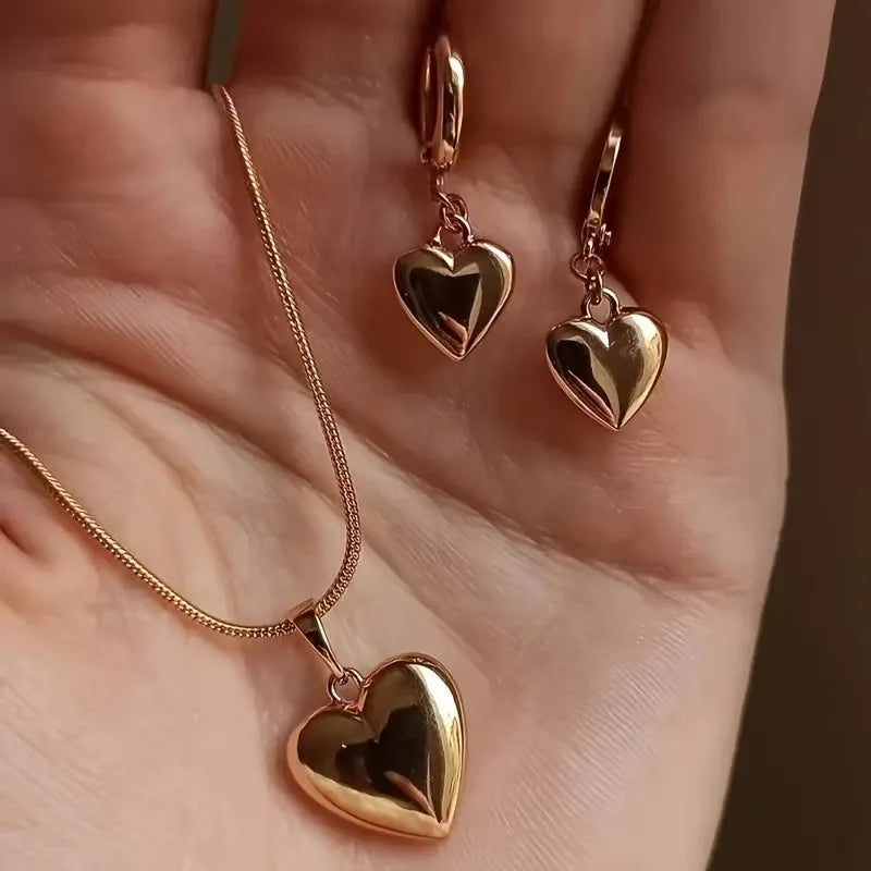 Heart Necklace and Earring Set for Women