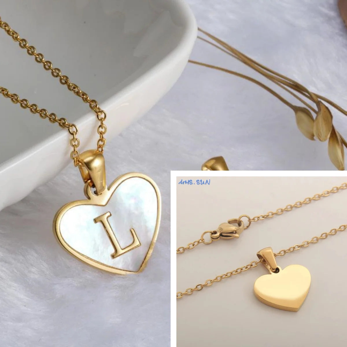 Stainless Steel Heart Initial Necklace for Women A-Z