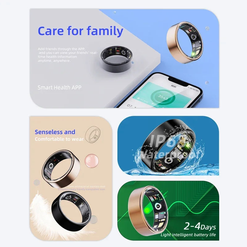 For XIAOMI SAMSUNG Smart Ring Men Women Heart Rate Blood Oxygen Monitor IP68 & 5ATM Waterproof Smartring Multi-sport Mode