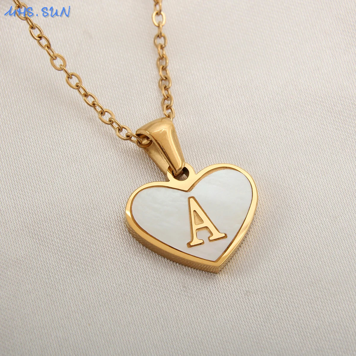 Stainless Steel Heart Initial Necklace for Women A-Z