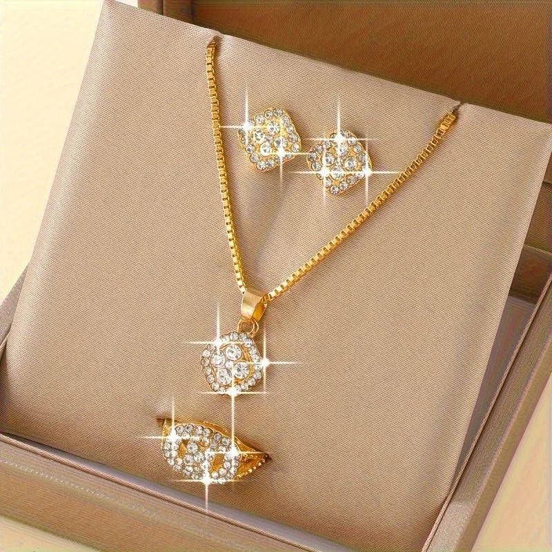 Luxury Cube Jewelry Set for Women Necklace Earrings Ring
