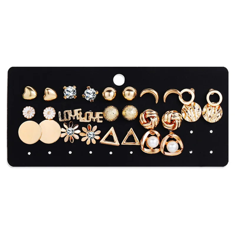 40Pcs Gold Color Earrings Set for Women Butterfly Heart Pearl