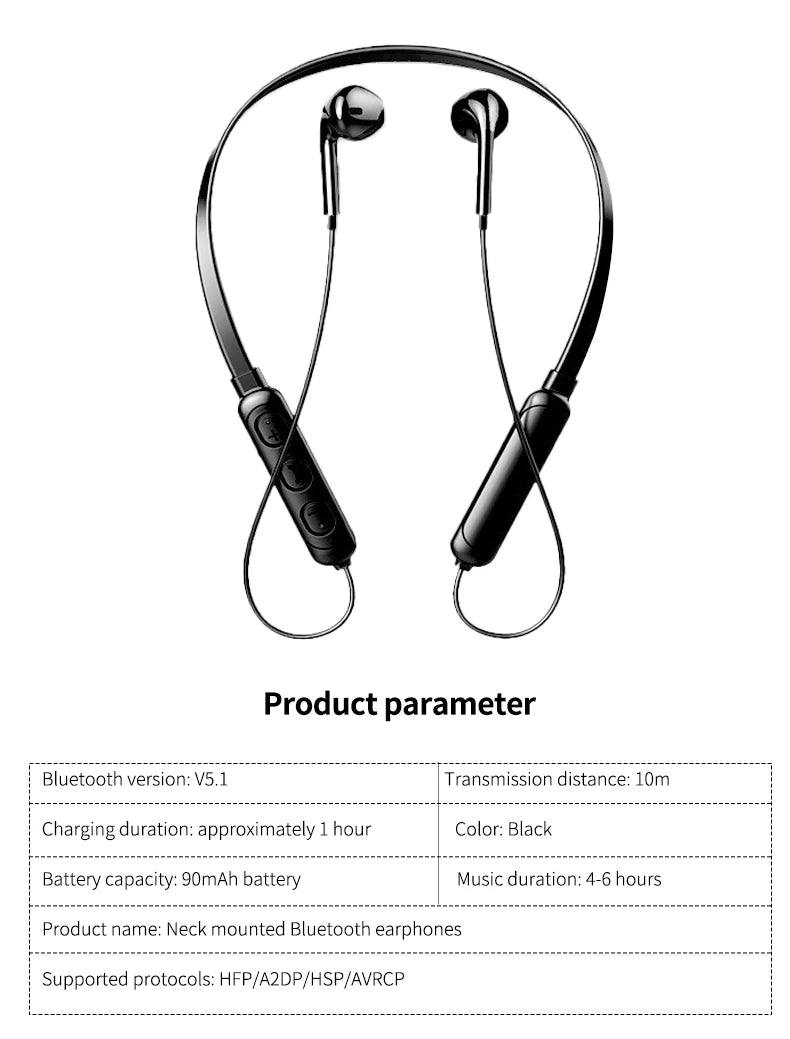 Wireless 9D Bluetooth 5.2 Neckband Sports Headset with Microphone