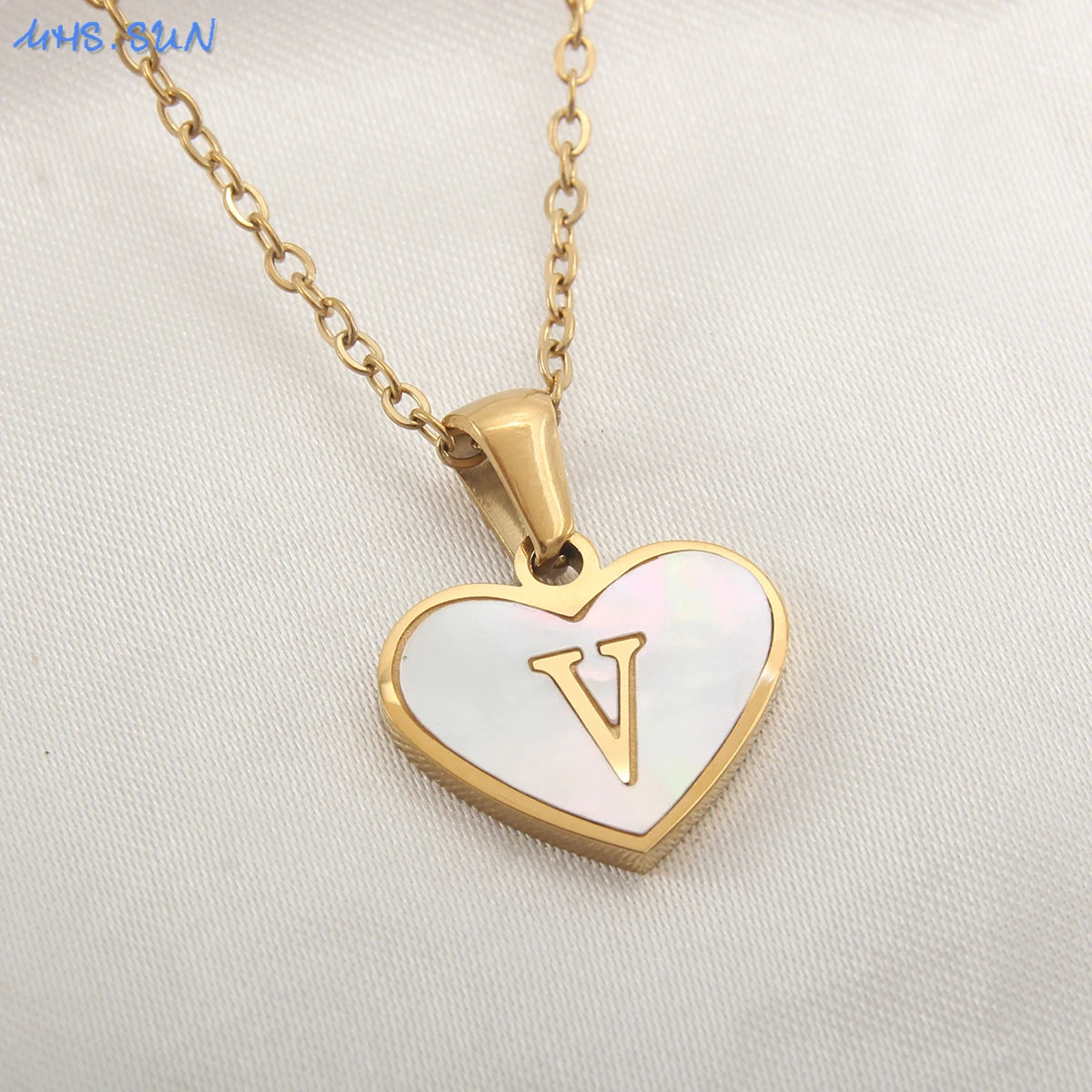 Stainless Steel Heart Initial Necklace for Women A-Z