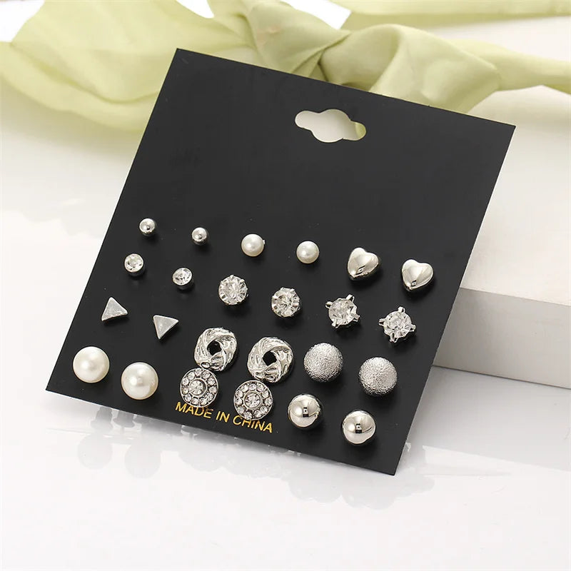 40Pcs Gold Color Earrings Set for Women Butterfly Heart Pearl