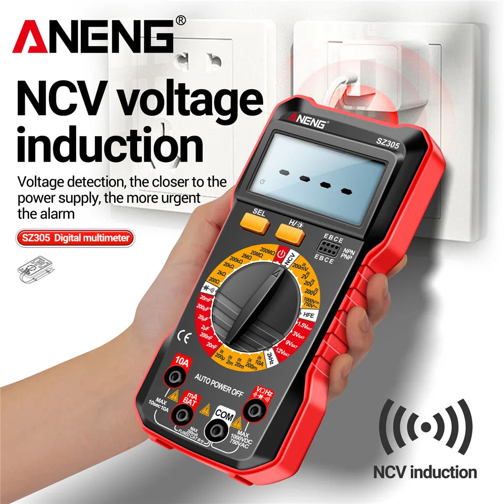 ANENG SZ305 Digital Multimeter Professional AC/DC Voltage Ammeter with Capacitor, hFE Triode and NCV Tester