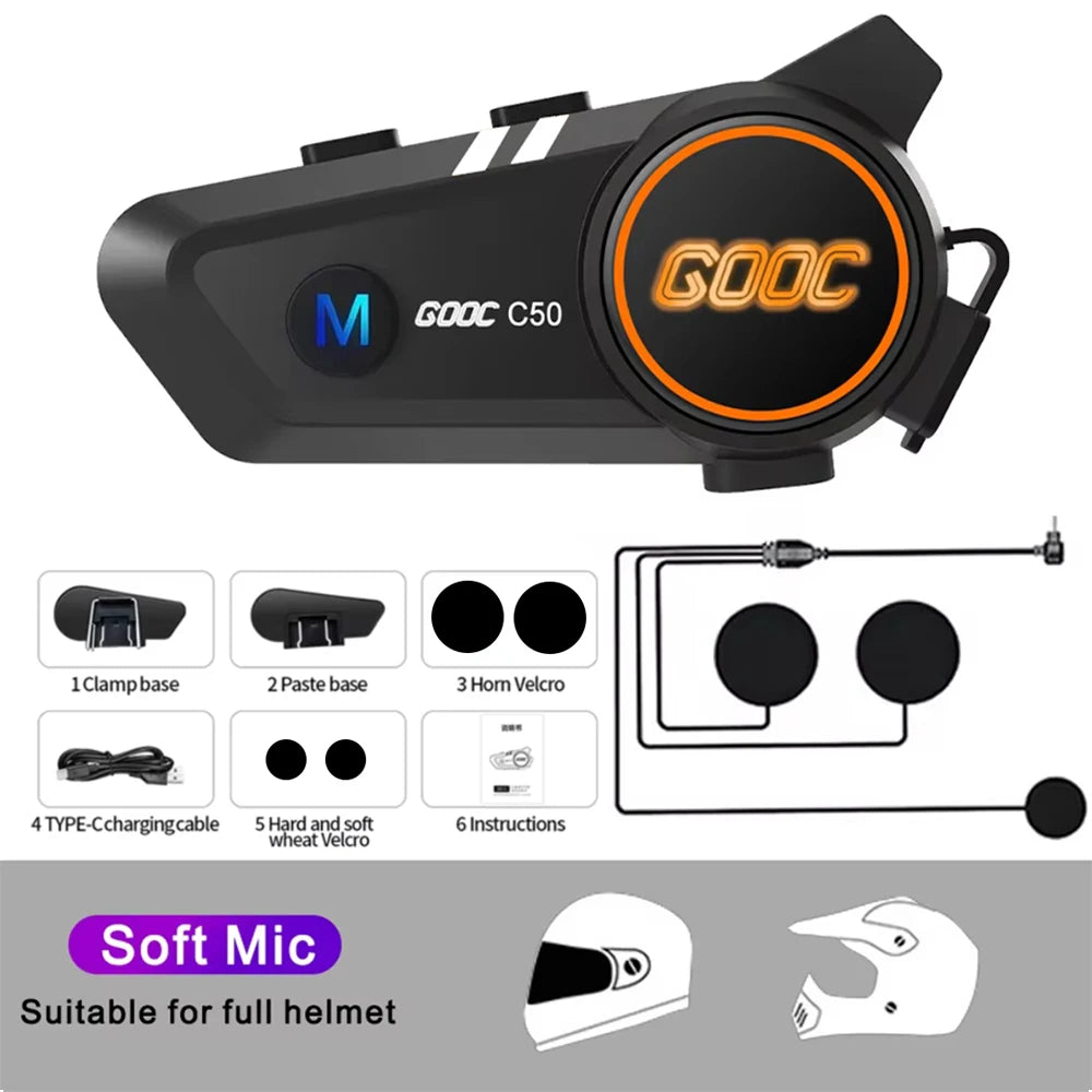 Bluetooth 5.3 Motorcycle Helmet Headset Waterproof Hands-Free Earphone