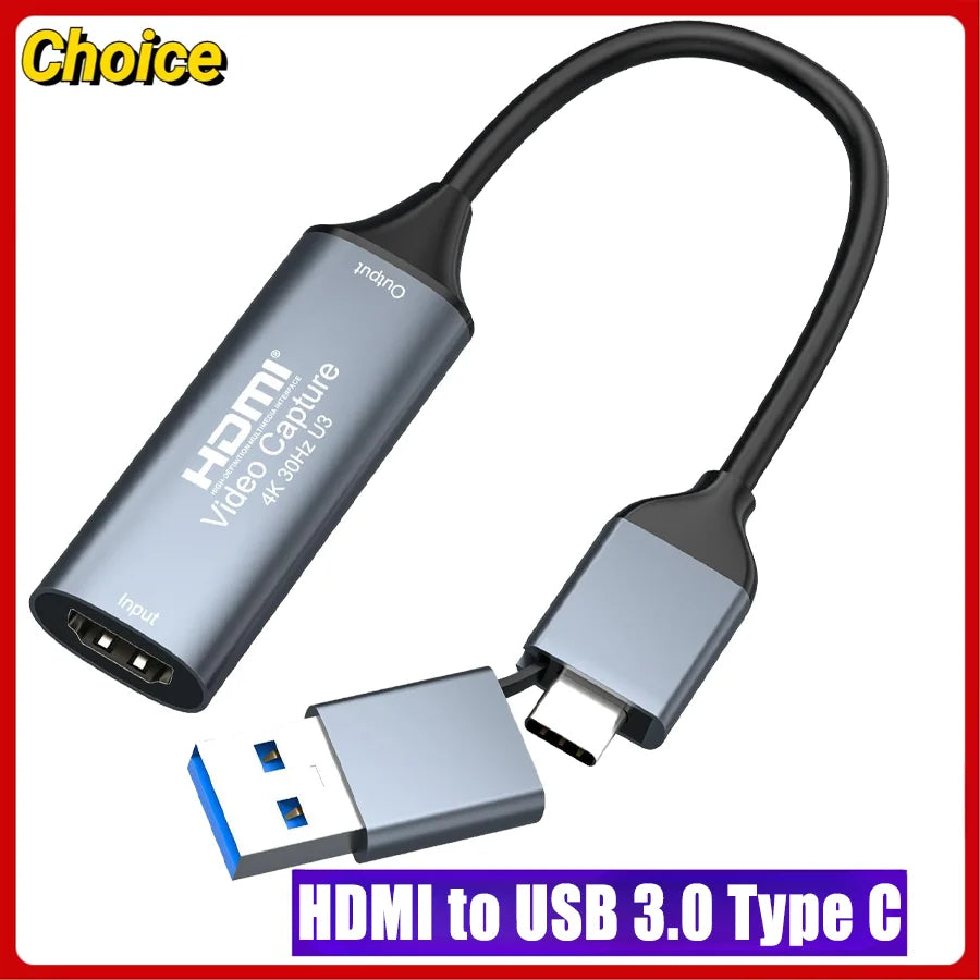 4K HDMI to USB 3.0 Type-C Video Capture Card for Gaming Live Streaming