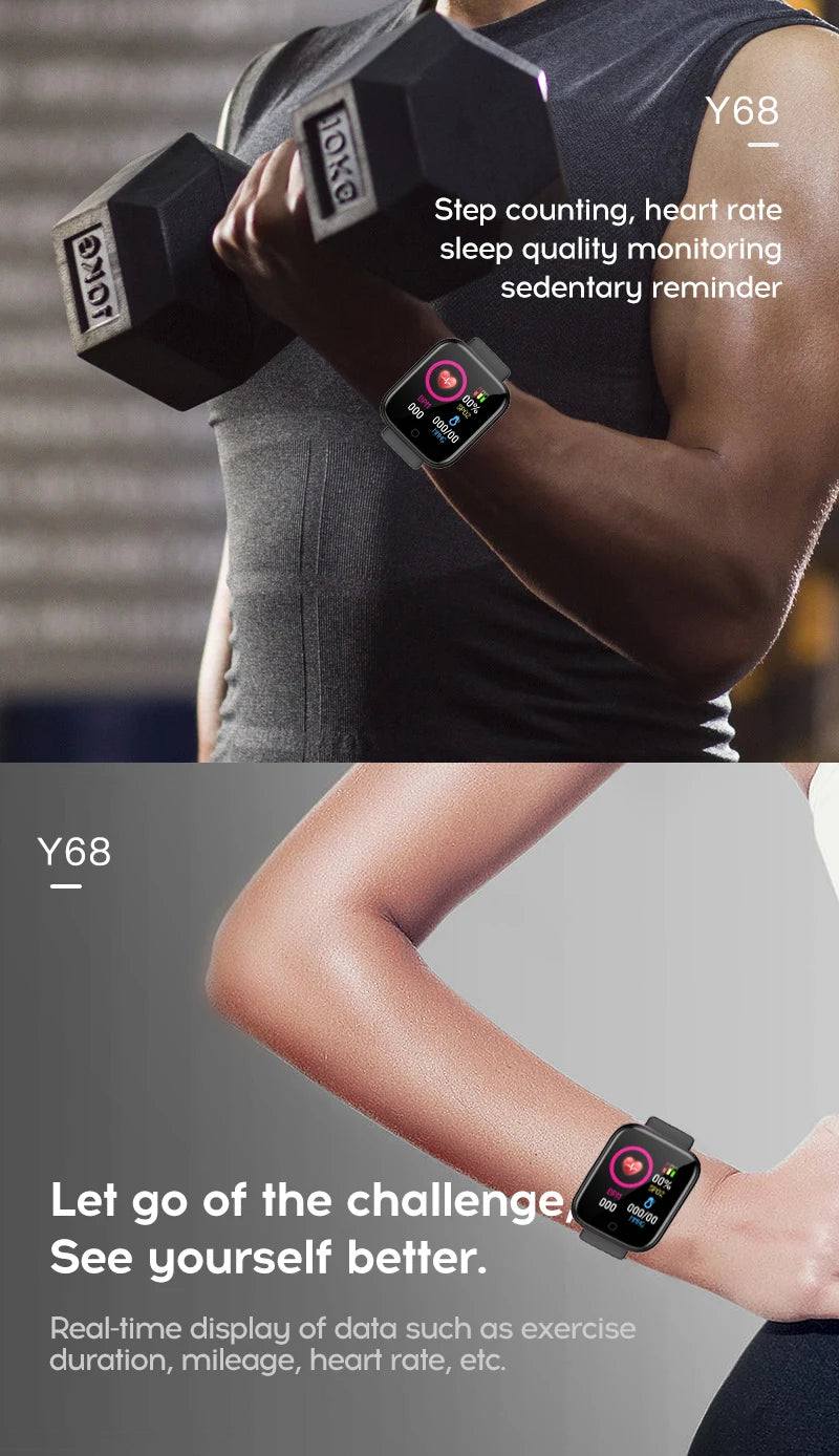 Smart Watch Music Control Calorie Distance Fitness Tracker Message Remind Men Smartwatch Women Watches Bracelet Clock Alarm Y68