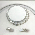 3-Piece Imitation Pearl Fireball Jewelry Set – Necklace, Bracelet & Stud Earrings with Crystal Stones