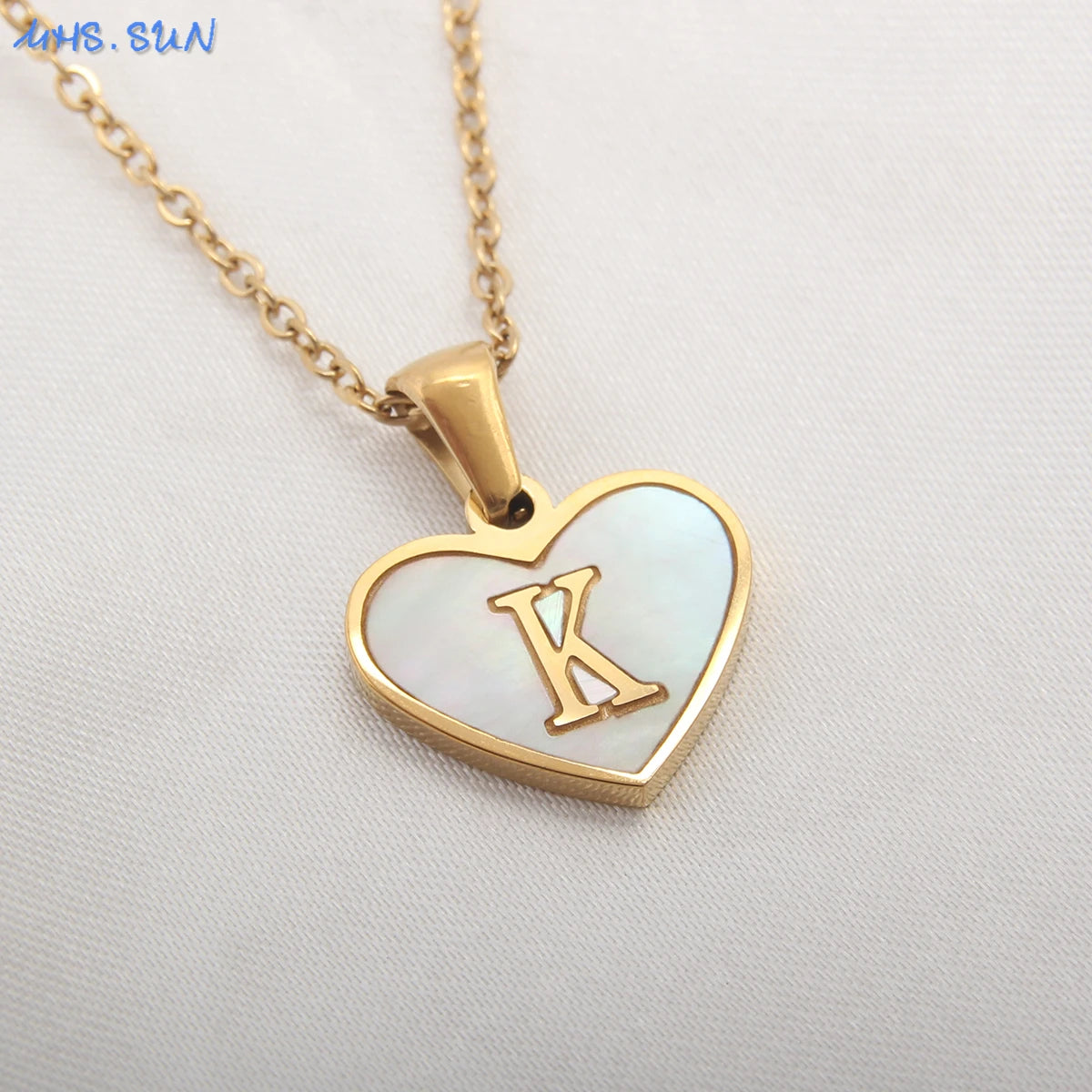 Stainless Steel Heart Initial Necklace for Women A-Z
