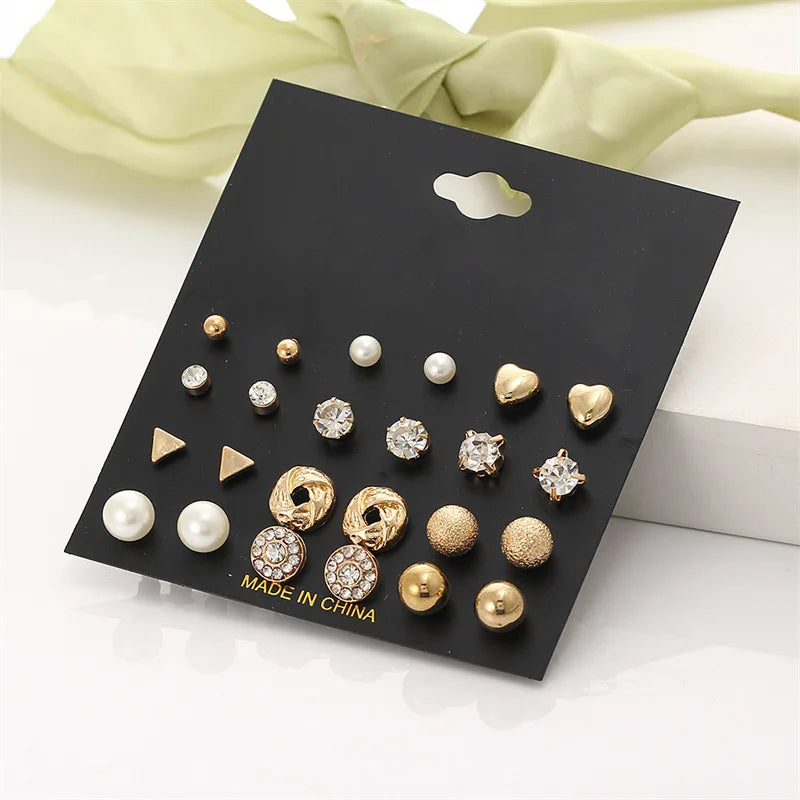40Pcs Gold Color Earrings Set for Women Butterfly Heart Pearl