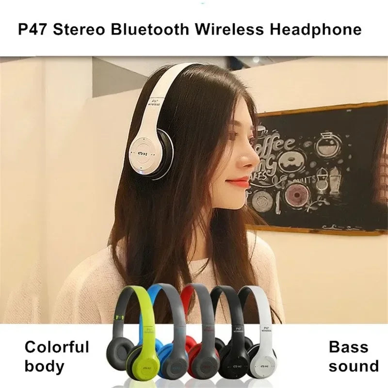 Headphone P47 Dobrável Bluetooth 5.0 com Entrada para Cartão TF e Conexão por Cabo