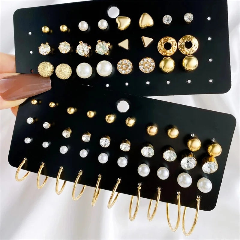 40Pcs Gold Color Earrings Set for Women Butterfly Heart Pearl