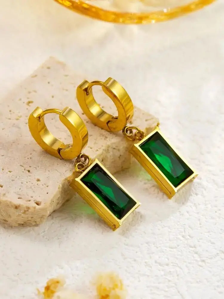 Green Crystal Necklace and Earrings Jewelry Set for Women