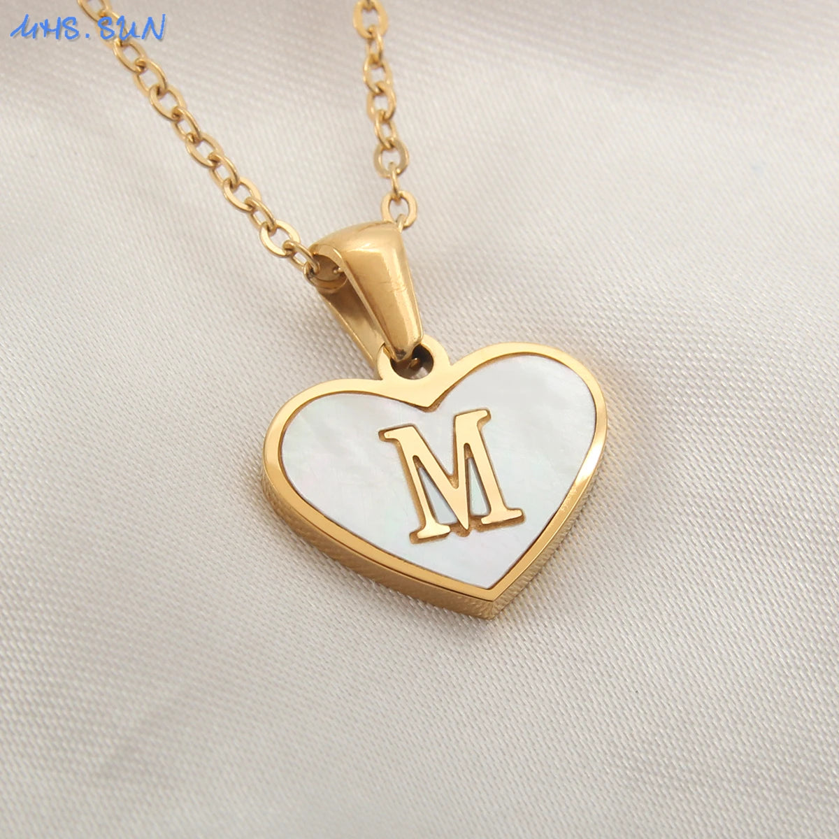 Stainless Steel Heart Initial Necklace for Women A-Z