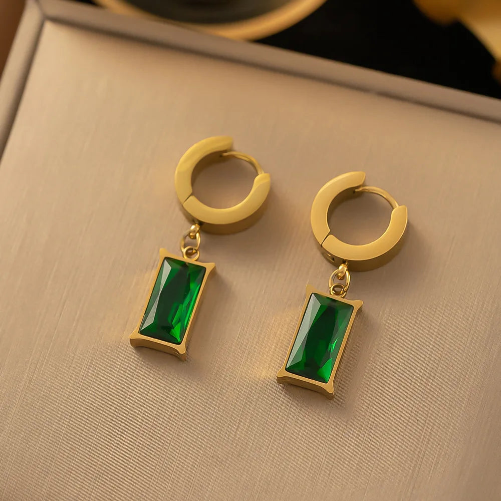Green Crystal Necklace and Earrings Jewelry Set for Women