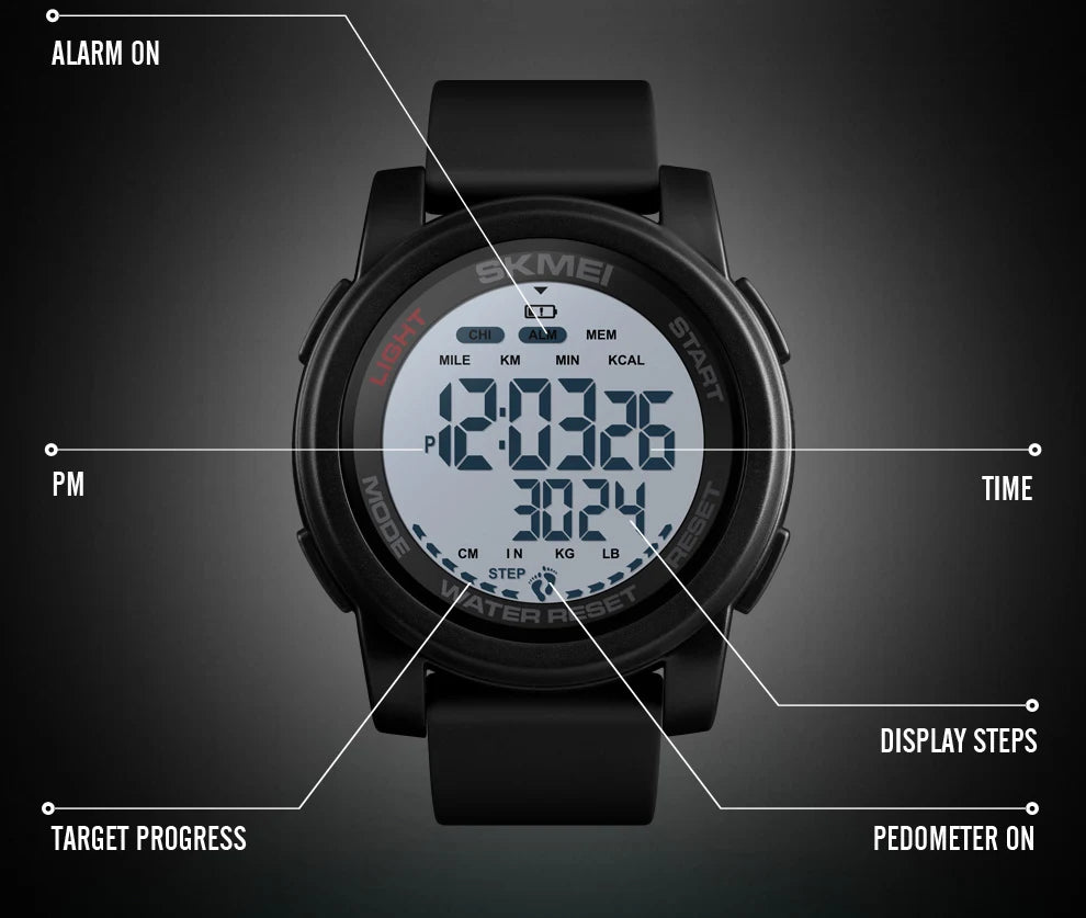 SKMEI 1469 Men’s Digital Sport Watch with Pedometer, Dual Time, Calorie, Distance and Mileage Tracker
