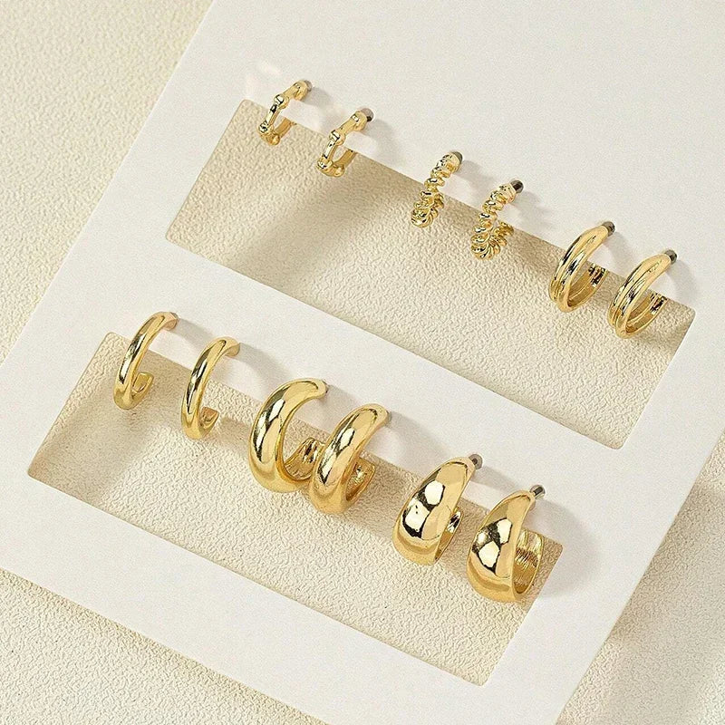 6Pcs Stainless Steel Crystal Zirconia Hoop Earrings Set