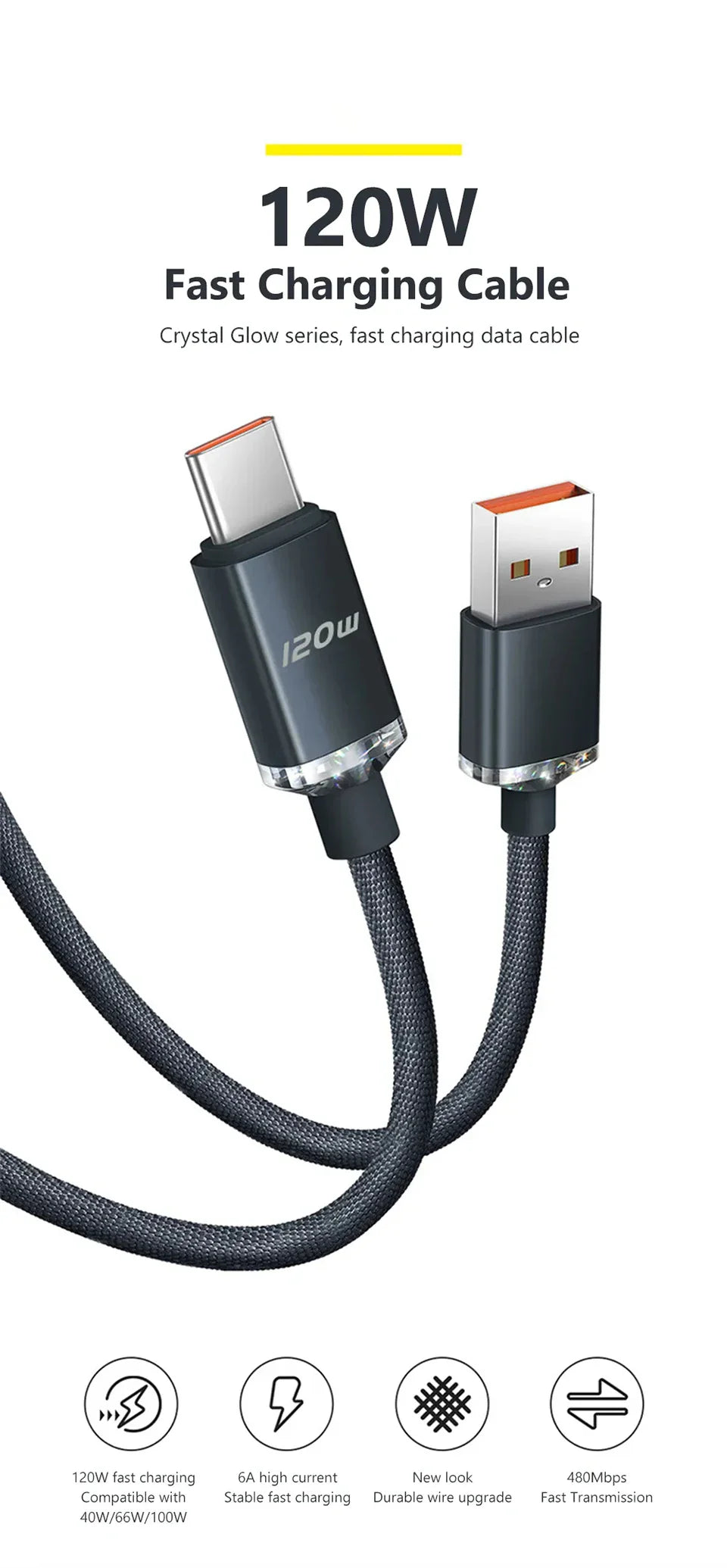 120W Super Fast Charging USB-A to USB-C Cable