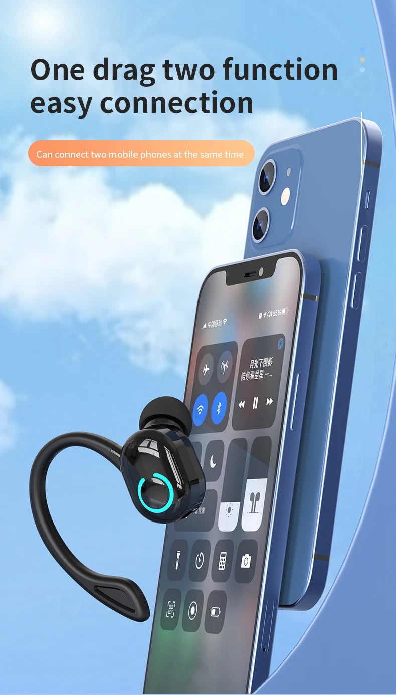 Wireless Bluetooth Earphones with HiFi Bass, HD Microphone, Ear-Hook Design, Noise Cancelling, Waterproof Sports Gaming Headset