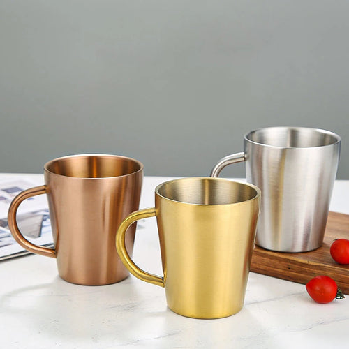 300ml Double-Layer 304 Stainless Steel Coffee Mug with Handle Gold and Silver Drinkware Cup