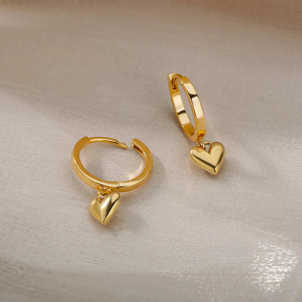 Stainless Steel Heart Earrings for Women Vintage Gold Color Heart Drop Earrings Wedding Valentine Jewelry Gift