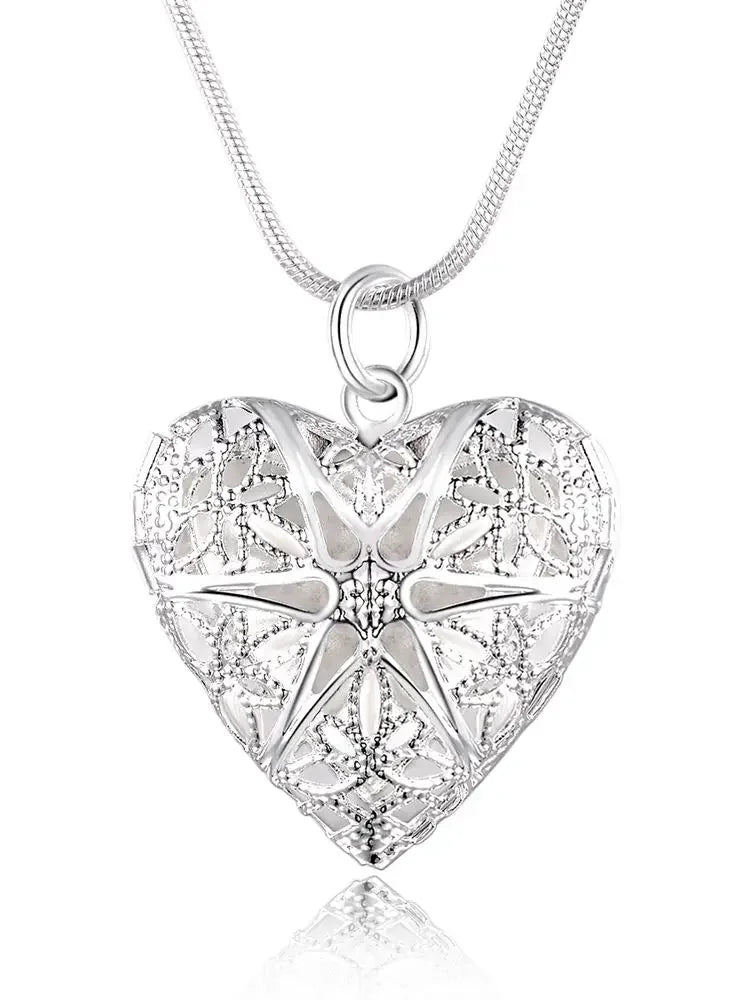 925 Sterling Silver Photo Frame Pendant Necklace with Snake Chain