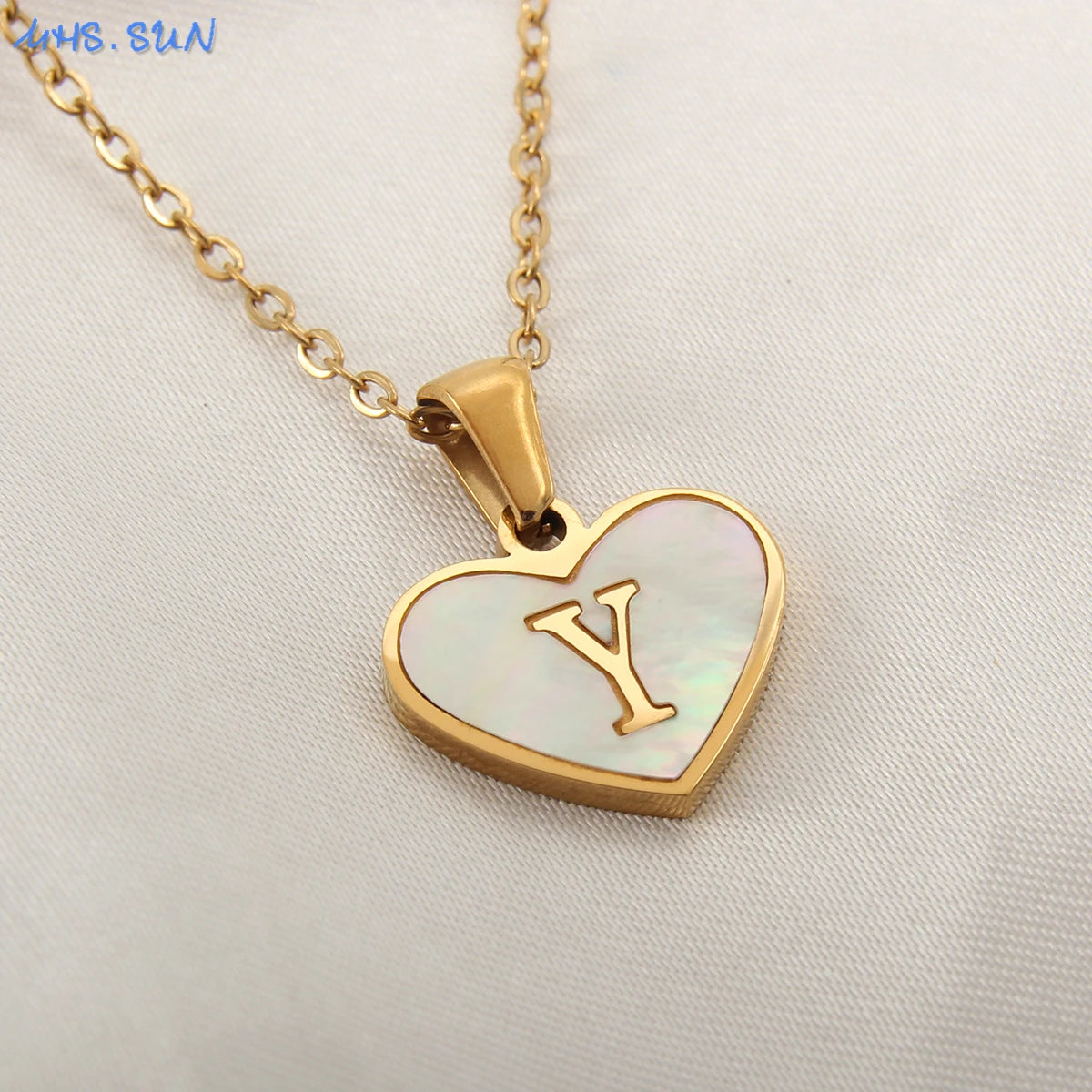Stainless Steel Heart Initial Necklace for Women A-Z
