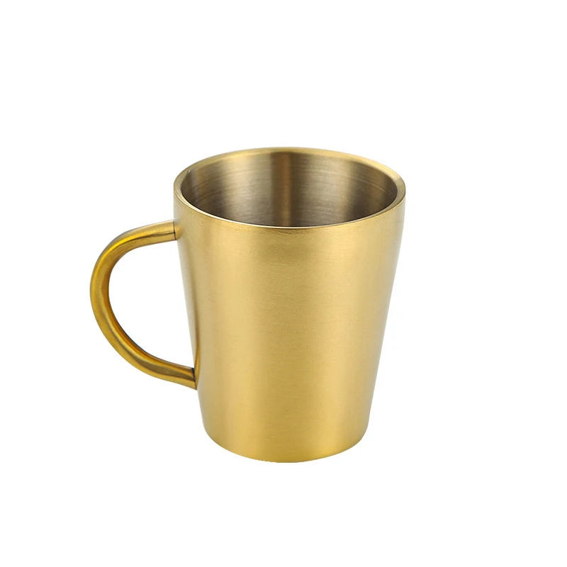 300ml Double-Layer 304 Stainless Steel Coffee Mug with Handle Gold and Silver Drinkware Cup