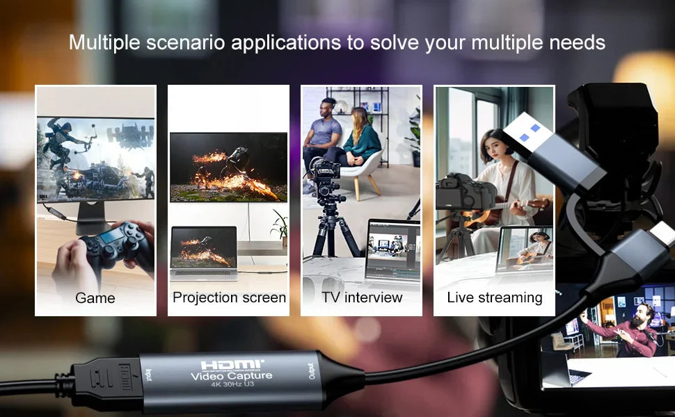 4K HDMI to USB 3.0 Type-C Video Capture Card for Gaming Live Streaming
