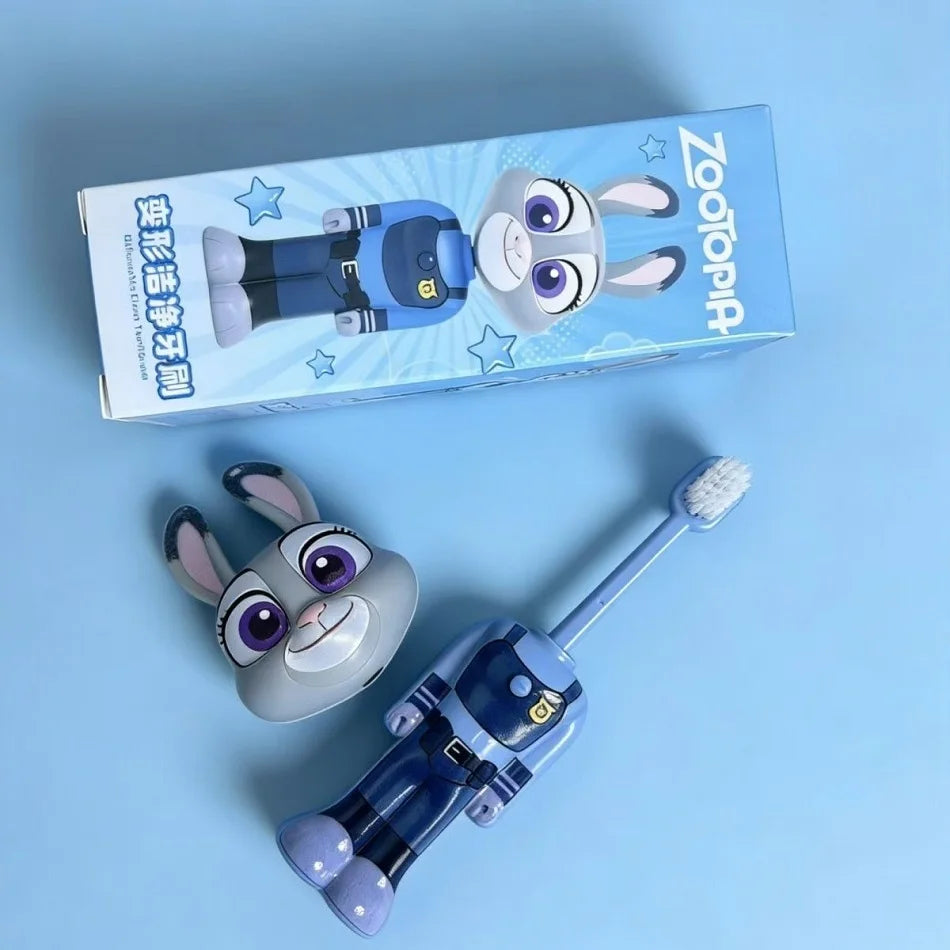Cute Cartoon Animal Kids Toothbrush with Nick and Judy Figures, Transformable Soft Fine Bristles