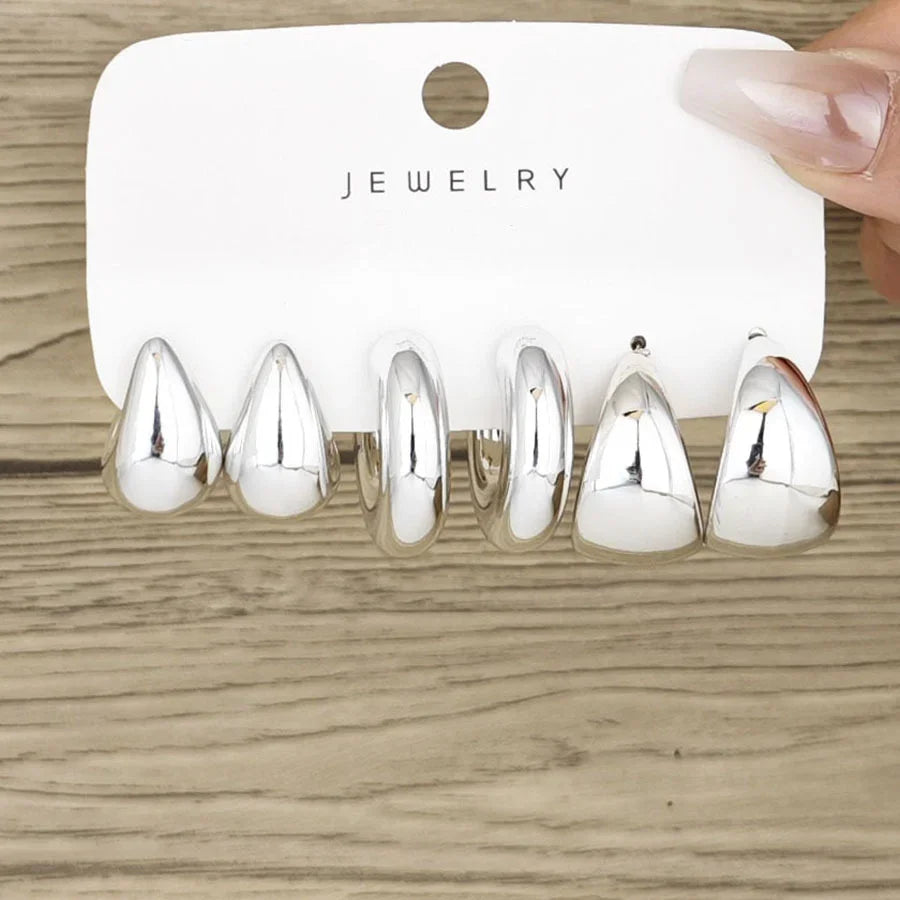 6Pcs Stainless Steel Crystal Zirconia Hoop Earrings Set