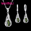 Women’s Water Drop CZ Jewelry Set with Necklace, Hoop Earrings and Ring